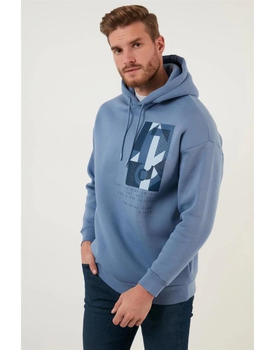 Kapüşonlu Baskılı Oversıze 3 İplik Sweatshirt
