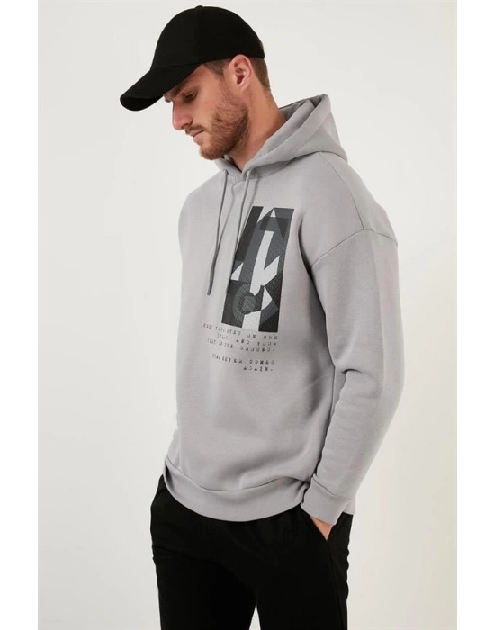 Kapüşonlu Baskılı Oversıze 3 İplik Sweatshirt