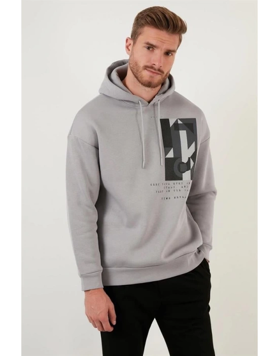 Kapüşonlu Baskılı Oversıze 3 İplik Sweatshirt