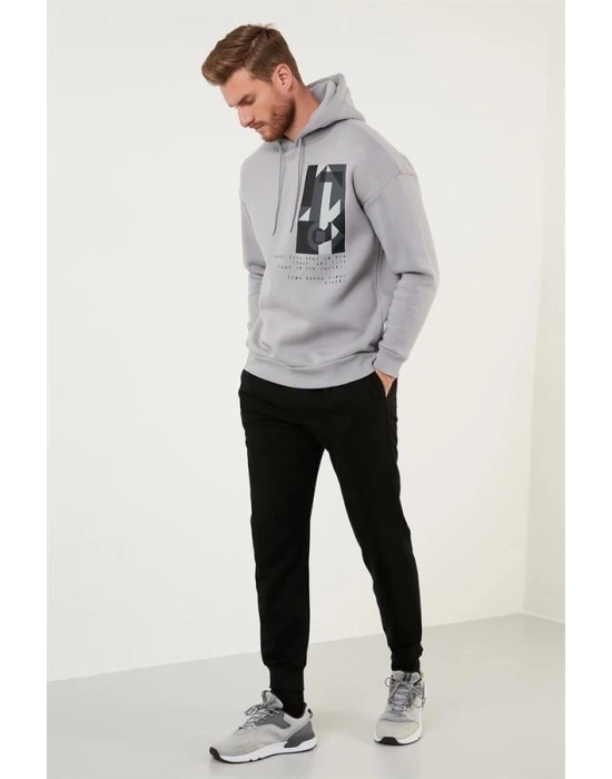 Kapüşonlu Baskılı Oversıze 3 İplik Sweatshirt