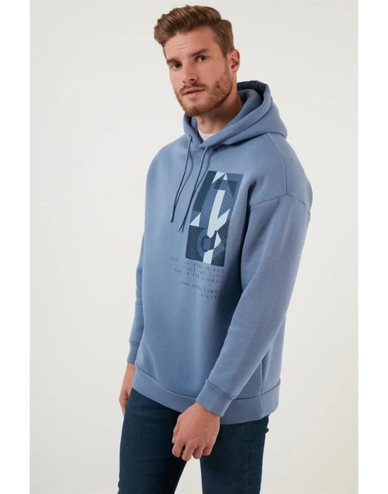 Kapüşonlu Baskılı Oversıze 3 İplik Sweatshirt