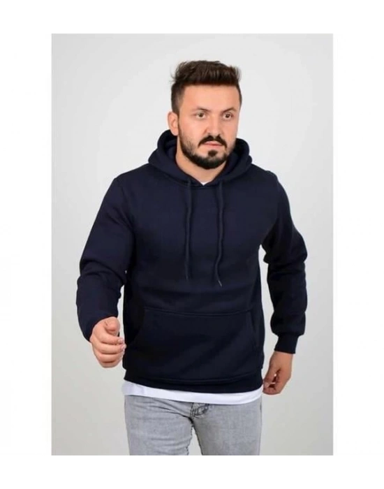 Kapüşonlu Üç İplik Düz Sweatshirt