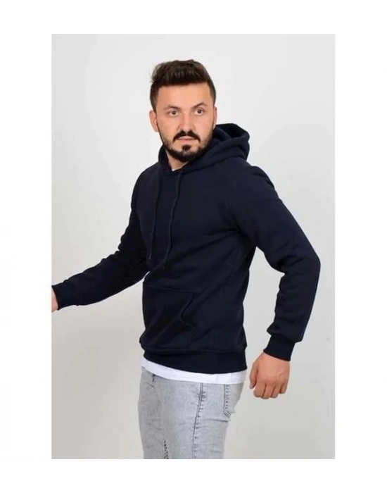 Kapüşonlu Üç İplik Düz Sweatshirt