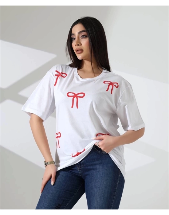 Kurdele Baskılı Kadın T-Shirt