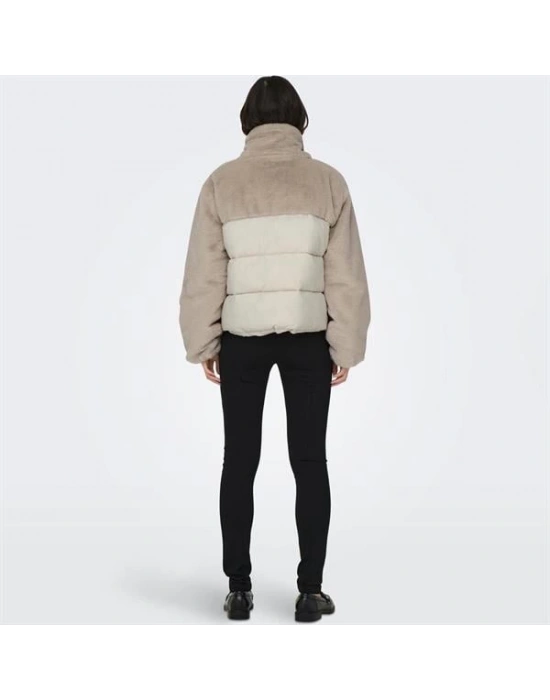 Microfiber Kürklü Şişme Mont  BEJ