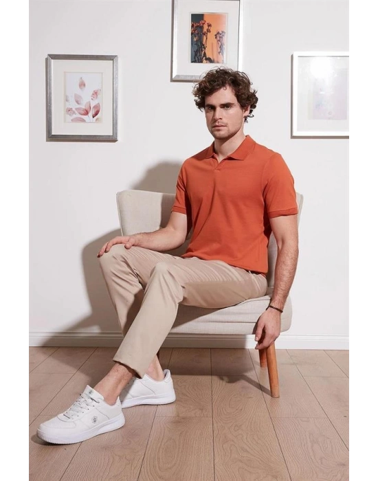 Organik Pamuk V Yaka Detaylı Erkek Polo Yaka T-Shirt