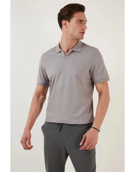 Organik Pamuk V Yaka Detaylı Erkek Polo Yaka T-Shirt