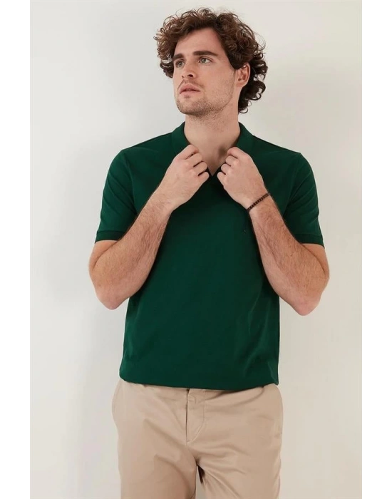 Organik Pamuk V Yaka Detaylı Erkek Polo Yaka T-Shirt
