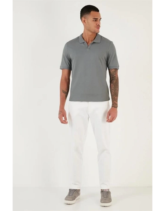Organik Pamuk V Yaka Detaylı Erkek Polo Yaka T-Shirt