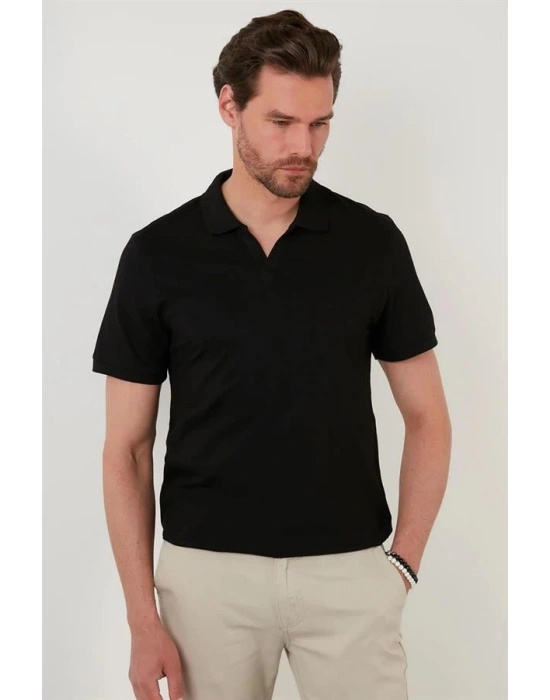 Organik Pamuk V Yaka Detaylı Erkek Polo Yaka T-Shirt