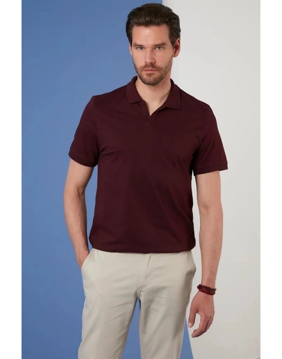 Organik Pamuk V Yaka Detaylı Erkek Polo Yaka T-Shirt