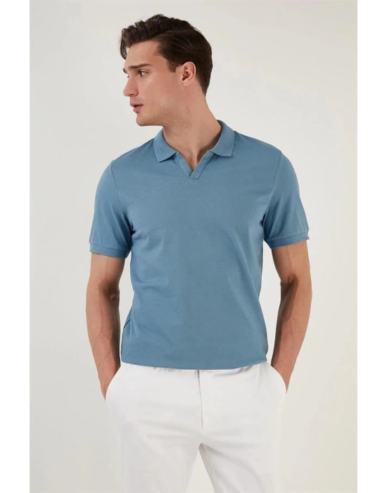 Organik Pamuk V Yaka Detaylı Erkek Polo Yaka T-Shirt