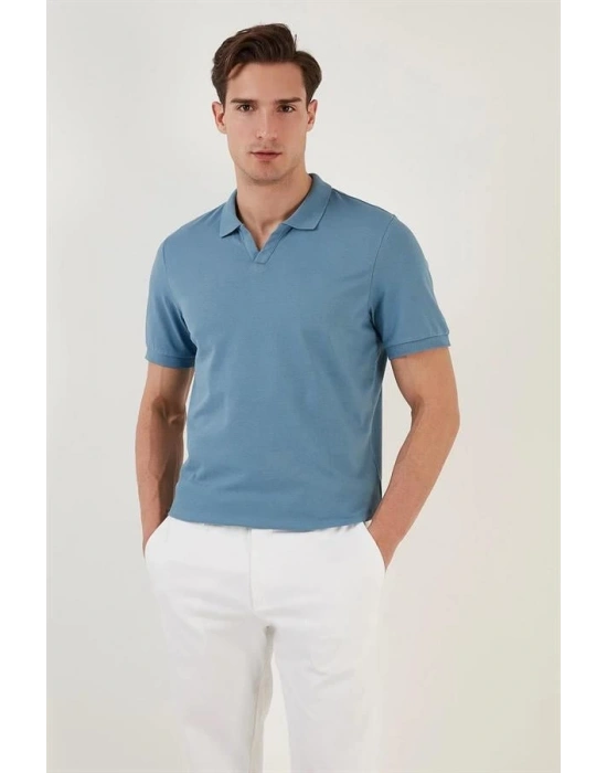 Organik Pamuk V Yaka Detaylı Erkek Polo Yaka T-Shirt