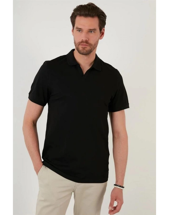 Organik Pamuk V Yaka Detaylı Erkek Polo Yaka T-Shirt