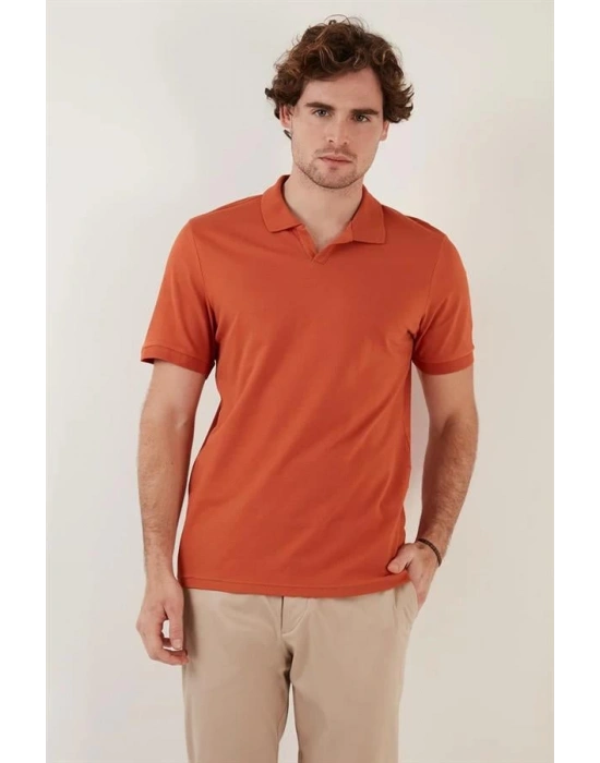Organik Pamuk V Yaka Detaylı Erkek Polo Yaka T-Shirt