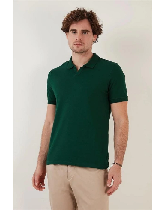 Organik Pamuk V Yaka Detaylı Erkek Polo Yaka T-Shirt