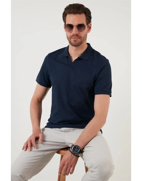 Organik Pamuk V Yaka Detaylı Erkek Polo Yaka T-Shirt