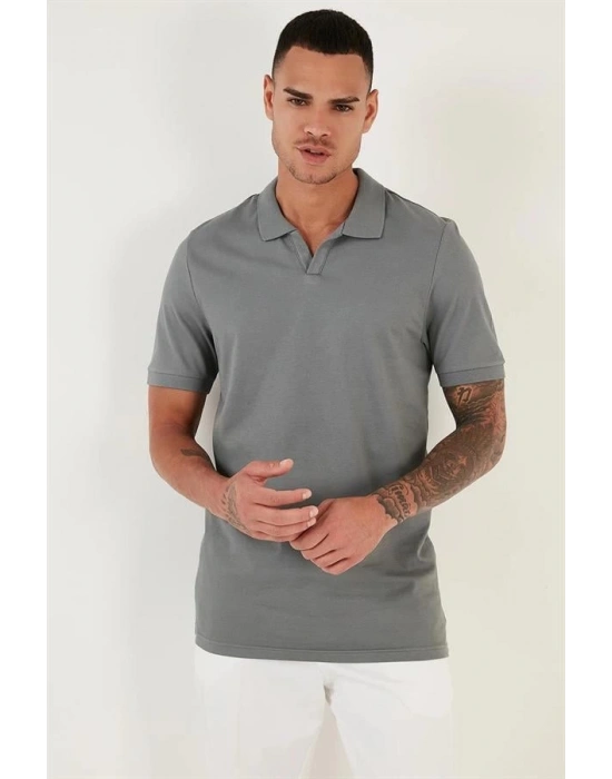 Organik Pamuk V Yaka Detaylı Erkek Polo Yaka T-Shirt