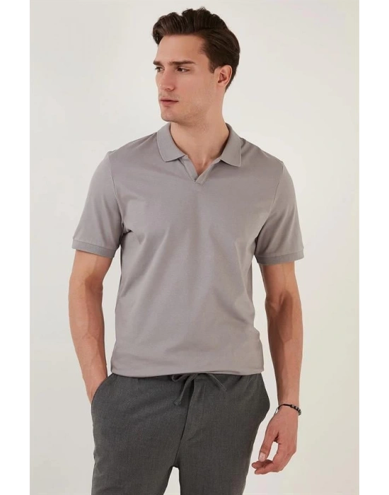 Organik Pamuk V Yaka Detaylı Erkek Polo Yaka T-Shirt