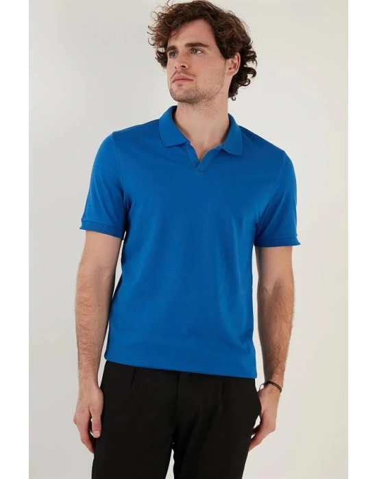 Organik Pamuk V Yaka Detaylı Erkek Polo Yaka T-Shirt