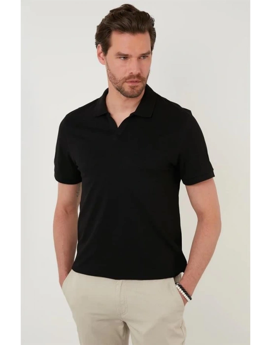 Organik Pamuk V Yaka Detaylı Erkek Polo Yaka T-Shirt
