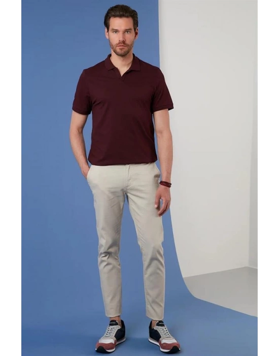 Organik Pamuk V Yaka Detaylı Erkek Polo Yaka T-Shirt