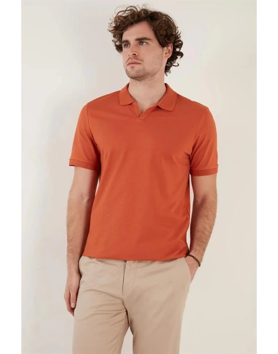 Organik Pamuk V Yaka Detaylı Erkek Polo Yaka T-Shirt