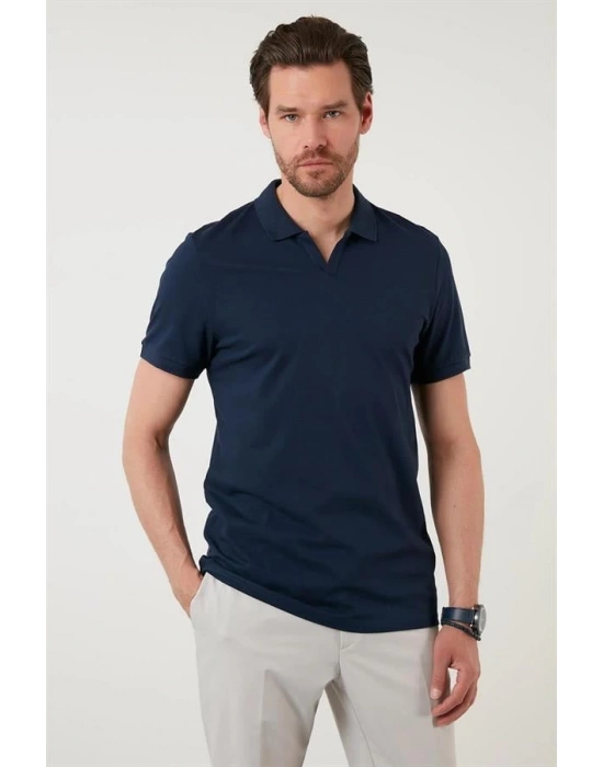 Organik Pamuk V Yaka Detaylı Erkek Polo Yaka T-Shirt