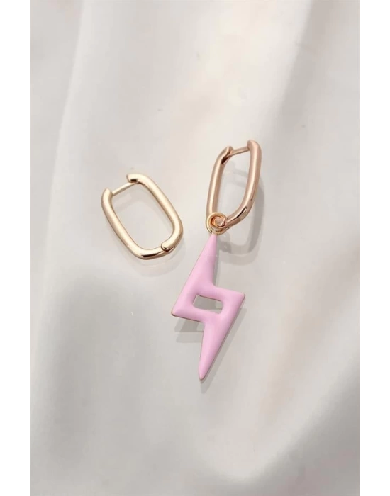 Pembe Şimşek Model Çelik Küpe