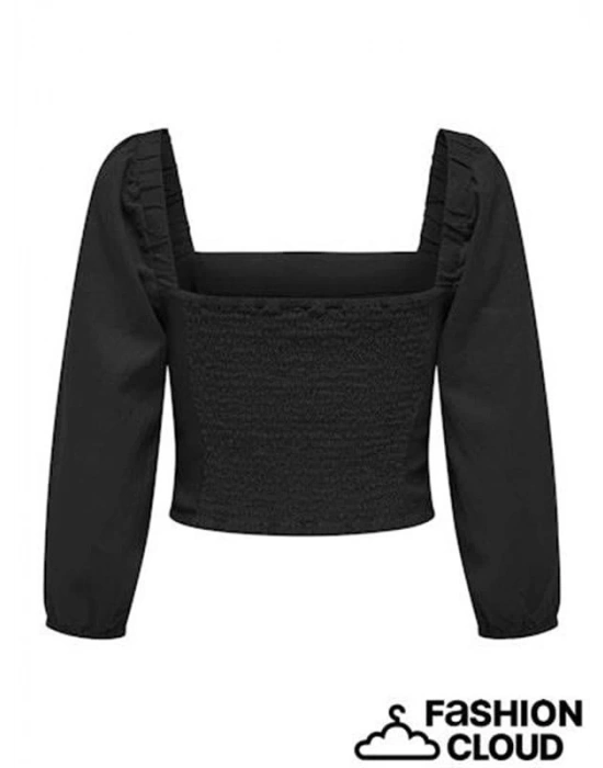Regular Fit Kare Yakalı Elastık Manşetler Kabarık Kollu Üst