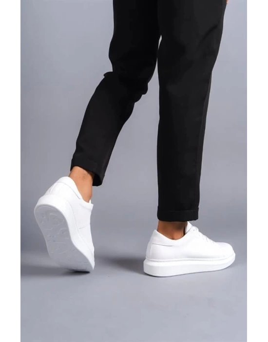 SLW151 Boost Bağcıklı Cilt Erkek Günlük Sneaker Ayakkabı BT - Beyaz