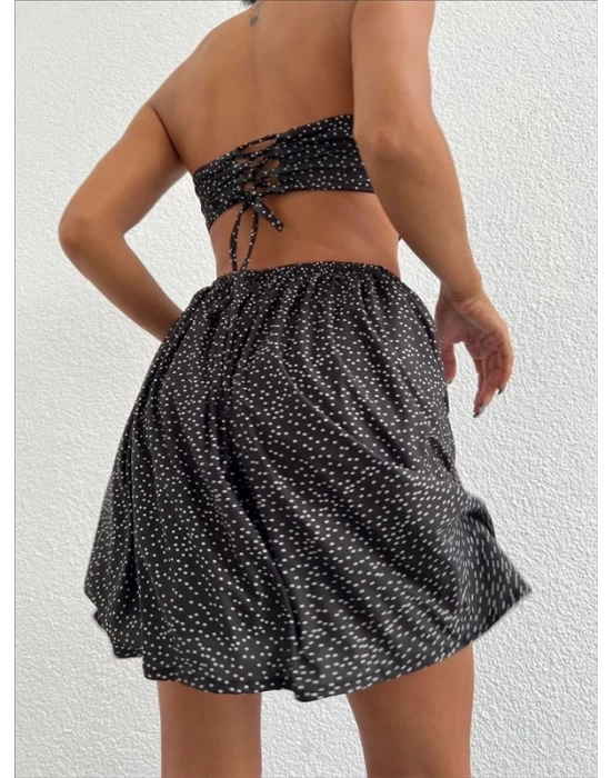 Taşlı straplez elbise
