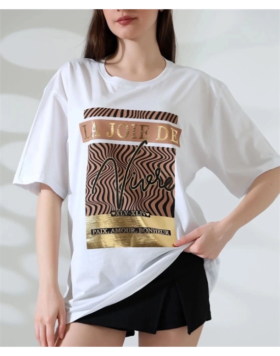 Varak çizgili Oversize Kadın T-Shirt