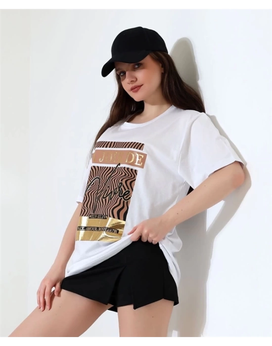 Varak çizgili Oversize Kadın T-Shirt