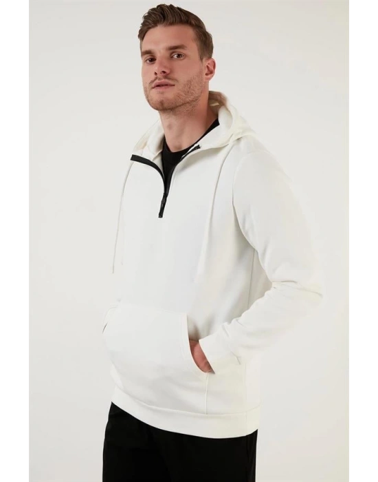 Yarım Fermuarlı Kanguru Cepli Kapüşonlu Erkek Sweatshirt