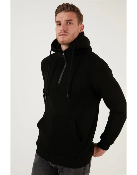 Yarım Fermuarlı Kanguru Cepli Kapüşonlu Erkek Sweatshirt