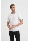 3013 Bisiklet Yaka Bel ve Kol Lastikli Triko Erkek T-Shirt BEYAZ