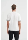 3013 Bisiklet Yaka Bel ve Kol Lastikli Triko Erkek T-Shirt BEYAZ