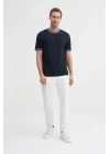 3013 Bisiklet Yaka Bel ve Kol Lastikli Triko Erkek T-Shirt LACİVERT