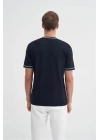 3013 Bisiklet Yaka Bel ve Kol Lastikli Triko Erkek T-Shirt LACİVERT