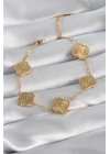 316L Çelik Gold Renk Yonca Model İşleme Detay Kadın Bileklik
