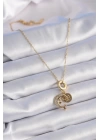 316L Çelik Gold Renk Zirkon Taşlı Ay Yıldız  Model Charm Model Kadın Kolye