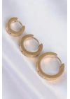 316L Çelik Gold Renk Zirkon Taşlı Model 3lü Halka Küpe