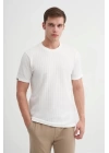 4051 Bisiklet Yaka Desenli Erkek T-Shirt BEYAZ
