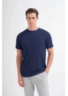 4051 Bisiklet Yaka Desenli Erkek T-Shirt LACİVERT