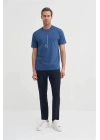 4091 Yazı Baskılı Bisiklet Yaka Erkek T-Shirt Indigo