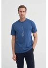 4091 Yazı Baskılı Bisiklet Yaka Erkek T-Shirt Indigo