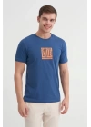 4165 Bisiklet Yaka Baskılı Erkek T-Shirt İNDİGO