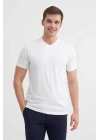 4624 Basıc V Yaka Erkek T-Shirt Beyaz