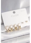 925 Ayar Gümüş Çivi Pirinç Gold Renk Tiffany Halka Model Kadın Küpe Seti